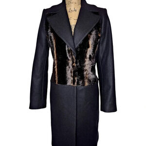 Zara Womens Faux Fur Wool Long Peacoat Trenchcoat Size Small Black